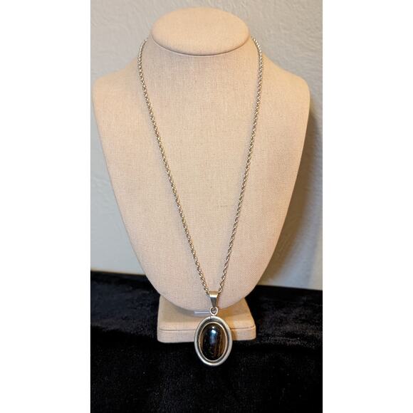 Vintage Barton Allen Ballou Sterling Chain W/ Taxco Silver Bezel Set Tigers Eye - Picture 1 of 8